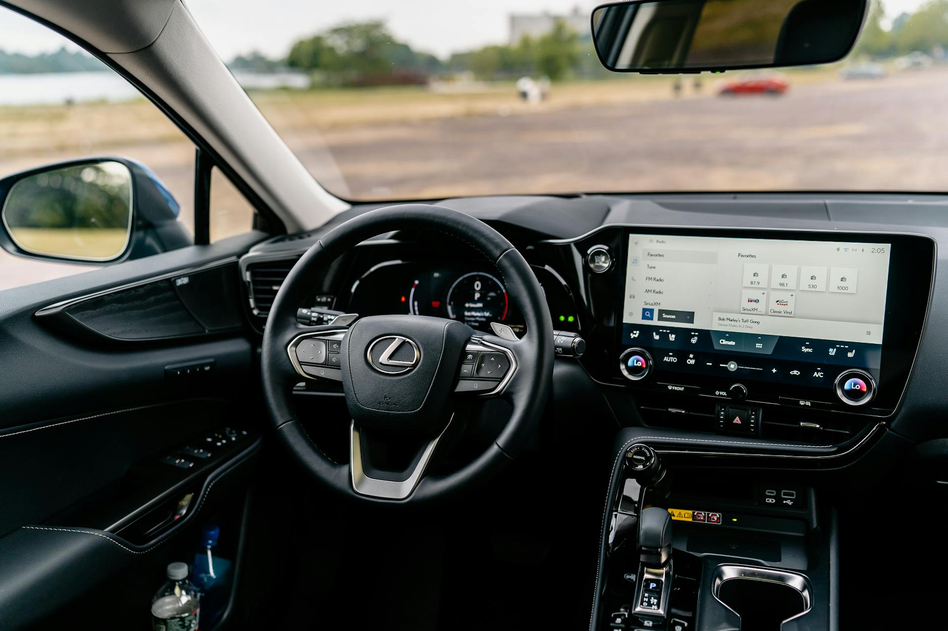 steering wheel and screen in car